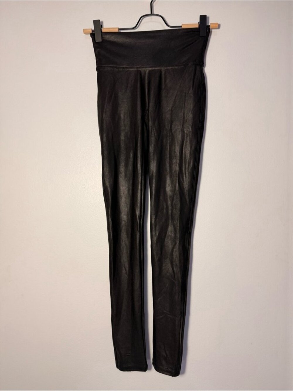 SPANX Black Faux-Leather High-Waist Leggings size XS - Picture 3 of 8